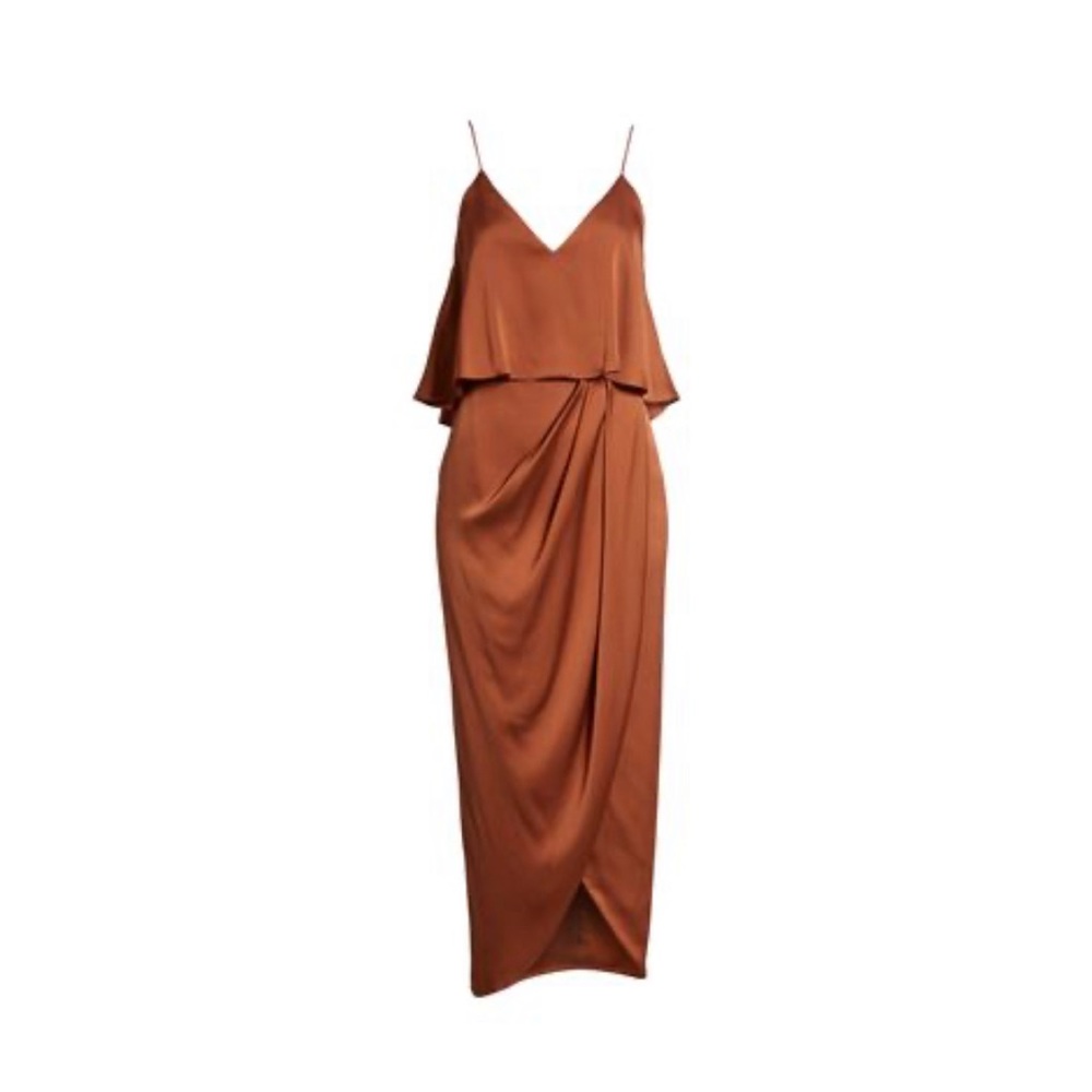 Shona Joy Luxe Cocktail Frill Blouson in Mocha Dress